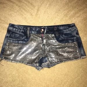 Glitter jean shorts